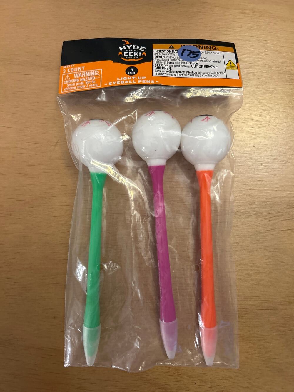 New Hyde and Eek 3pc Light Up Eyeball👁️Pens Colors Halloween Givys🎃👻size 7.5”